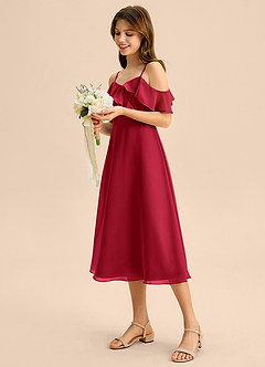 Azazie Kamilla Junior Abito A-Line in Chiffon a Spalla Scoperta Scarlatto image3