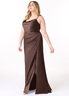Azazie Marzia Final Sale Ganache Mermaid Cowl Pleated Stretch Satin Dress image9