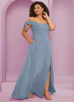 Barbie ♥ Azazie Vestidos de damas de honor Vestido de Azul Polvoriento de Gasa de Corte en A Convertible con Vestidos sin tirantes image12