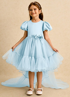 Azazie Cocoa Flower Girl Dresses Sky Blue Ball-Gown Pleated Tulle Dress image3