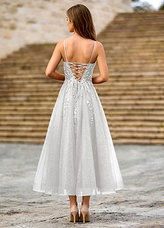 Clementinia Blanco Vestido largo corsé de tul con lentejuelas, bordados, encaje y abalorios image2