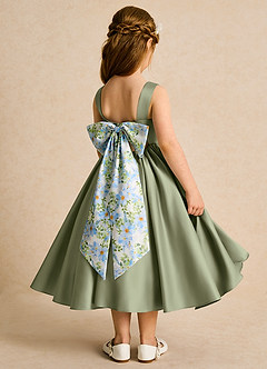 Azazie Doodlebug Flower Girl Dresses Pistachio A-Line Bow Matte Satin Dress image3