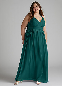 Azazie Ashia Bridesmaid Dresses Peacock A-Line Pleated Chiffon Dress image9