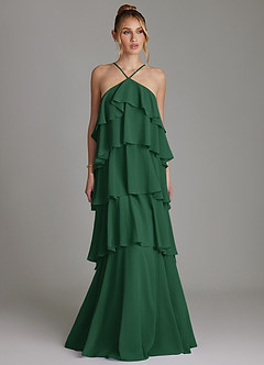 Azazie Deena Brudtärnklänningar Klä av A-Linje i Chiffong Rynkad Mörkgrön image1