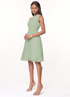 Azazie Katrina Bridesmaid Dresses Dusty Sage A-Line One Shoulder Chiffon Dress image3