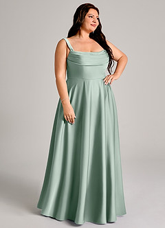 Azazie Shaude Bridesmaid Dresses Agave A-Line Pleated Stretch Satin Dress image11