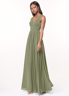 Azazie Keyla Bridesmaid Dresses Pistachio A-Line V-Neck Pleated Chiffon Dress image2