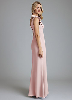 Azazie Taro Bridesmaid Dresses Blushing Pink Sheath Bow Chiffon Dress image4