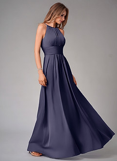 Azazie Bonnie Bridesmaid Dresses Stormy A-Line Pleated Stretch Satin Dress image4