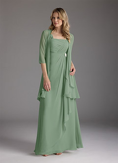Azazie Weisz Mother of the Bride Dresses Matcha A-Line Square Neckline Pleated Chiffon Dress image3