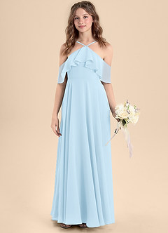 Azazie Tessabelle Junior A-Linie Schulterfrei Chiffon Kleid Himmelblau image4