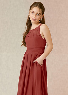 Azazie Bibiane Junior Abito A-Line in Chiffon Plissettato Terracotta image14