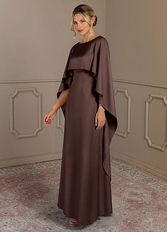 Azazie Eli Mother of the Bride Dresses Ganache Sheath Boatneck Stretch Satin Dress image5
