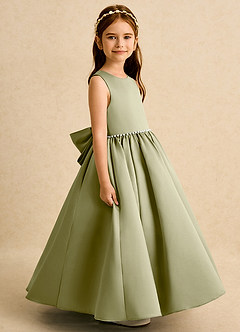 Azazie Daisies vestidos de niña de las flores Vestido de Musgo Verde de Satin Mate de Corte Princesa con Lazo image6