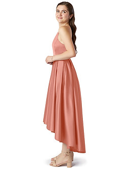 Azazie Jemima Junior Coral A-Line with Pockets Stretch Satin Dress image3
