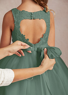 Azazie Calla Flower Girl Dresses Eucalyptus Ball-Gown Lace Tulle Dress image5