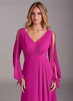 Azazie Matilda Robes de demoiselle d'honneur Robe Trapèze en Mousseline de soie Manche longue Fuchsia image6