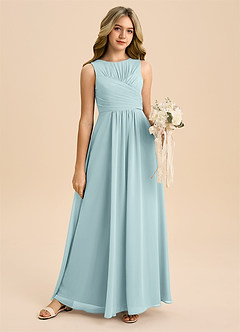 Azazie Skyla Junior A-Linie Plissee Chiffon Kleid Seegrün image6