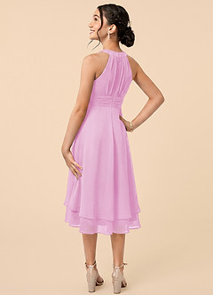 Azazie Linna Junior Candy Pink A-Line Pleated Chiffon Dress image4
