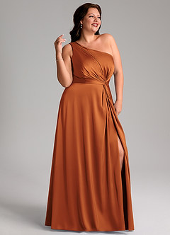 Azazie Brooke Jurken voor bruidsmeisjes Jurk van Stretch Satijn met A-Lijn One-Shoulder Kaneel image11