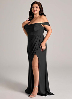 Azazie Johana Bridesmaid Dresses Black Mermaid Off the Shoulder Stretch Satin Convertible Dress image12
