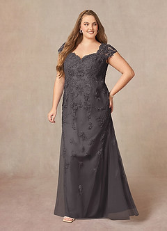 Azazie Marbella Mother of the Bride Dresses Steel Grey Mermaid Queen Anne Sequins Lace Dress image10