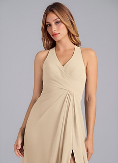 Azazie Dorota Bridesmaid Dresses Champagne A-Line Pleated Chiffon Dress image6
