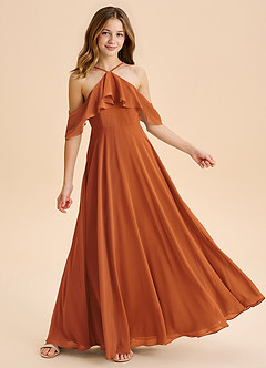 Azazie Tessabelle Junior Cinnamon A-Line Off the Shoulder Chiffon Dress image4