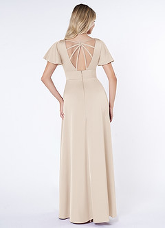 Azazie Lani Bridesmaid Dresses White Alabaster A-Line Flounce Sleeve Stretch Satin Dress image2