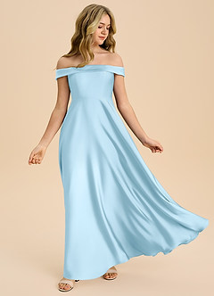 Azazie Sissy Junior Sky Blue A-Line Off the Shoulder Stretch Satin Dress image5