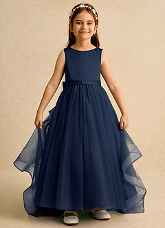 Azazie Lior Flower Girl Dresses Dark Navy Ball-Gown Pleated Tulle Dress image4