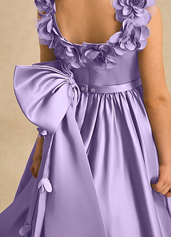 Azazie Eden Flower Girl Dresses Lilac Ball-Gown Pleated Matte Satin Dress image6