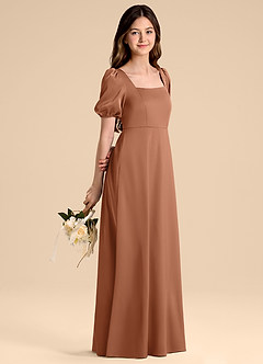 Azazie Briar Junior Vestido de Bronceador de Satén Elástico de Corte en A con Lazo image6