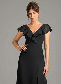 Azazie Kimmy Robes de demoiselle d'honneur Robe Trapèze en Mousseline de soie Rayé Noir image5