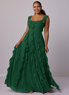 Barbie ♥ Azazie Bridesmaid Dresses Dark Green A-Line with Pockets Chiffon Dress image10