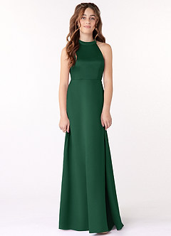 Azazie Laurel Junior Dark Green A-Line Stretch Satin Dress image1
