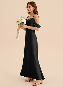 Azazie Bellalina Junior Vestido de Negro de Satén Elástico de Corte Sirena con Plisado image3