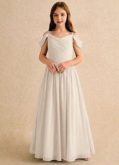 Azazie Chelo Girls Formal Robe Demoiselle D'honneur Fillette Robe Trapèze en Mousseline de soie Plissé Albâtre Blanc image4