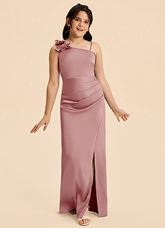 Azazie Remi Junior Dusty Rose Sheath Side Slit Stretch Satin Dress image6