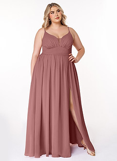 Azazie Rayna Final Sale Desert Rose A-Line V-Neck Pleated Chiffon Dress image7