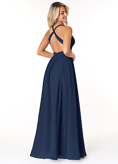 Azazie Ashia Brautjungfernkleider A-Linie Plissee Chiffon Kleid Dunkelmarine image2