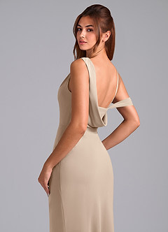 Azazie Madelyn Robes de demoiselle d'honneur Robe Sirène Convertible en Mousseline de soie Ue épaule Taupe image2