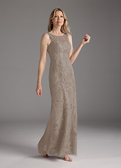 Azazie Whilhelmina Mother of the Bride Dresses Taupe Mermaid Lace Chiffon Dress image4