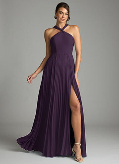 Azazie Afra Abiti da Damigella Abito A-Line in Chiffon Plissettato Prugna image1