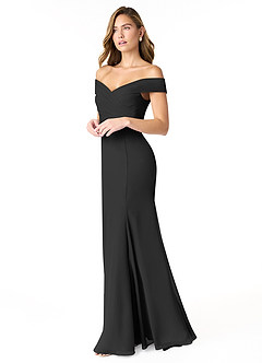 Azazie Lecia Robes de demoiselle d'honneur Robe Empire Convertible en Mousseline de soie Schulterfrei, plissiert Noir image3