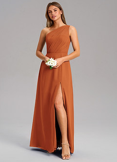 Azazie Phaedra Bridesmaid Dresses Cinnamon A-Line One Shoulder Chiffon Dress image4