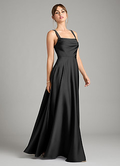Azazie Shaude Bridesmaid Dresses Black A-Line Pleated Stretch Satin Dress image7