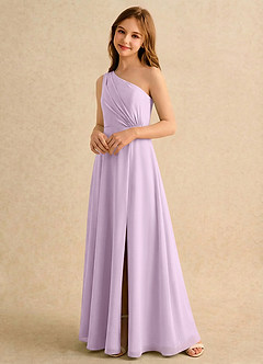 Azazie Puddles Junior Formal Flower Girl Dresses Frosted Lilac A-Line One Shoulder Chiffon Dress image4