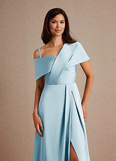 Azazie Milton Mother of the Bride Dresses Sky Blue A-Line Pleated Stretch Satin Dress image3
