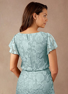 Azazie Lehi Mother of the Bride Dresses Mist A-Line Boatneck Floral Burnout Dress image7
